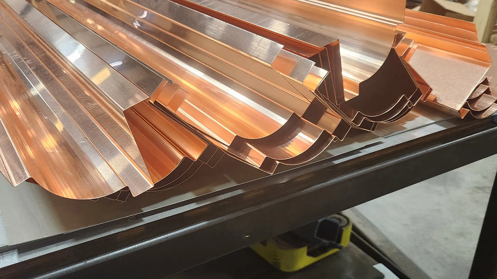 Copper cornice with a quarter-round profile