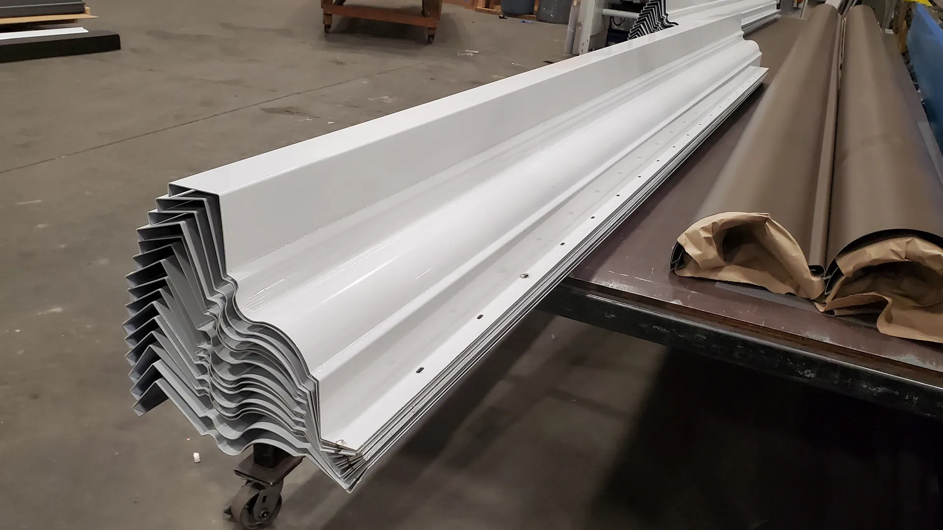 White Kynar-finished aluminum cornice detail