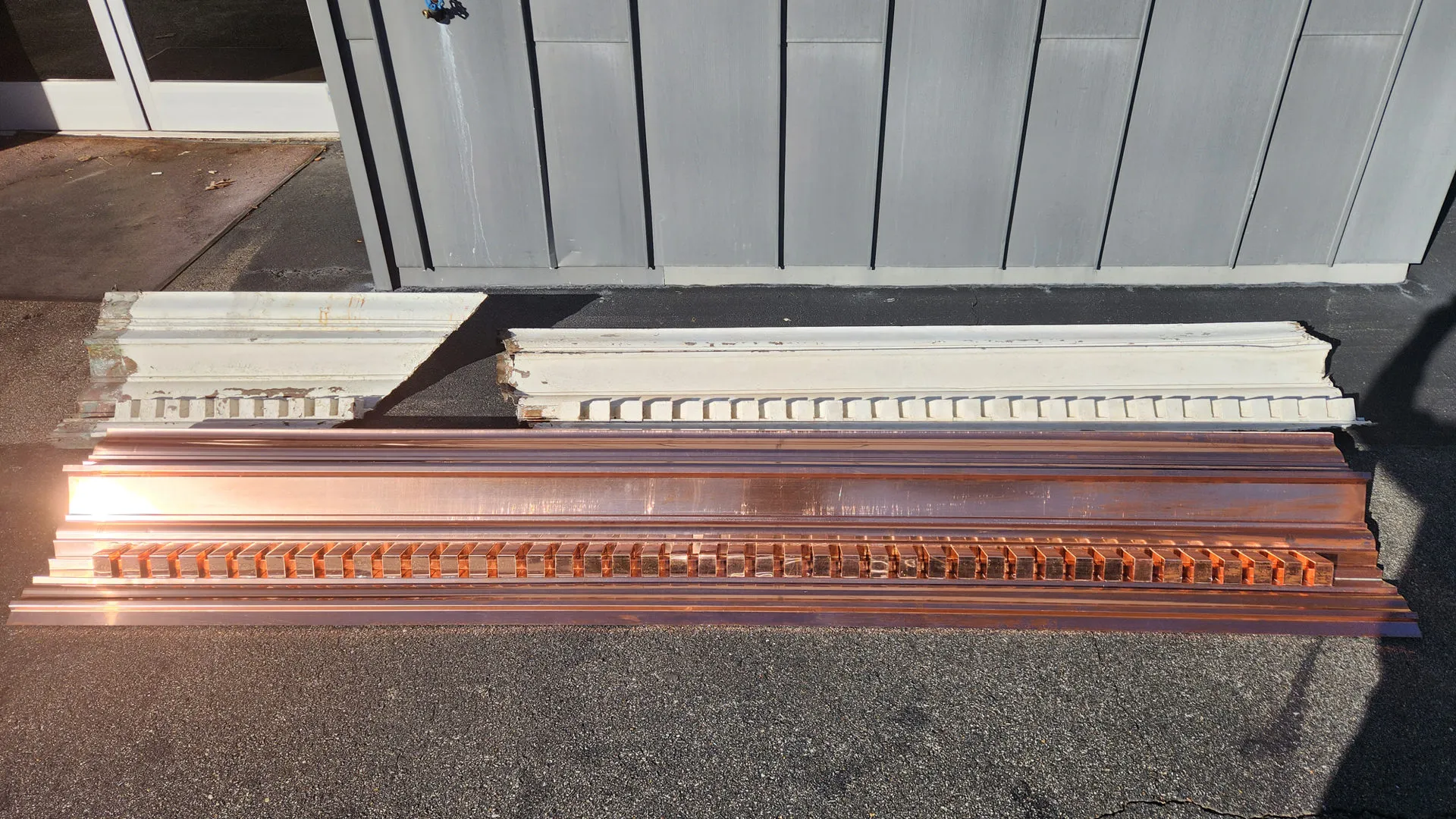 Custom copper cornice remake with dentil molding