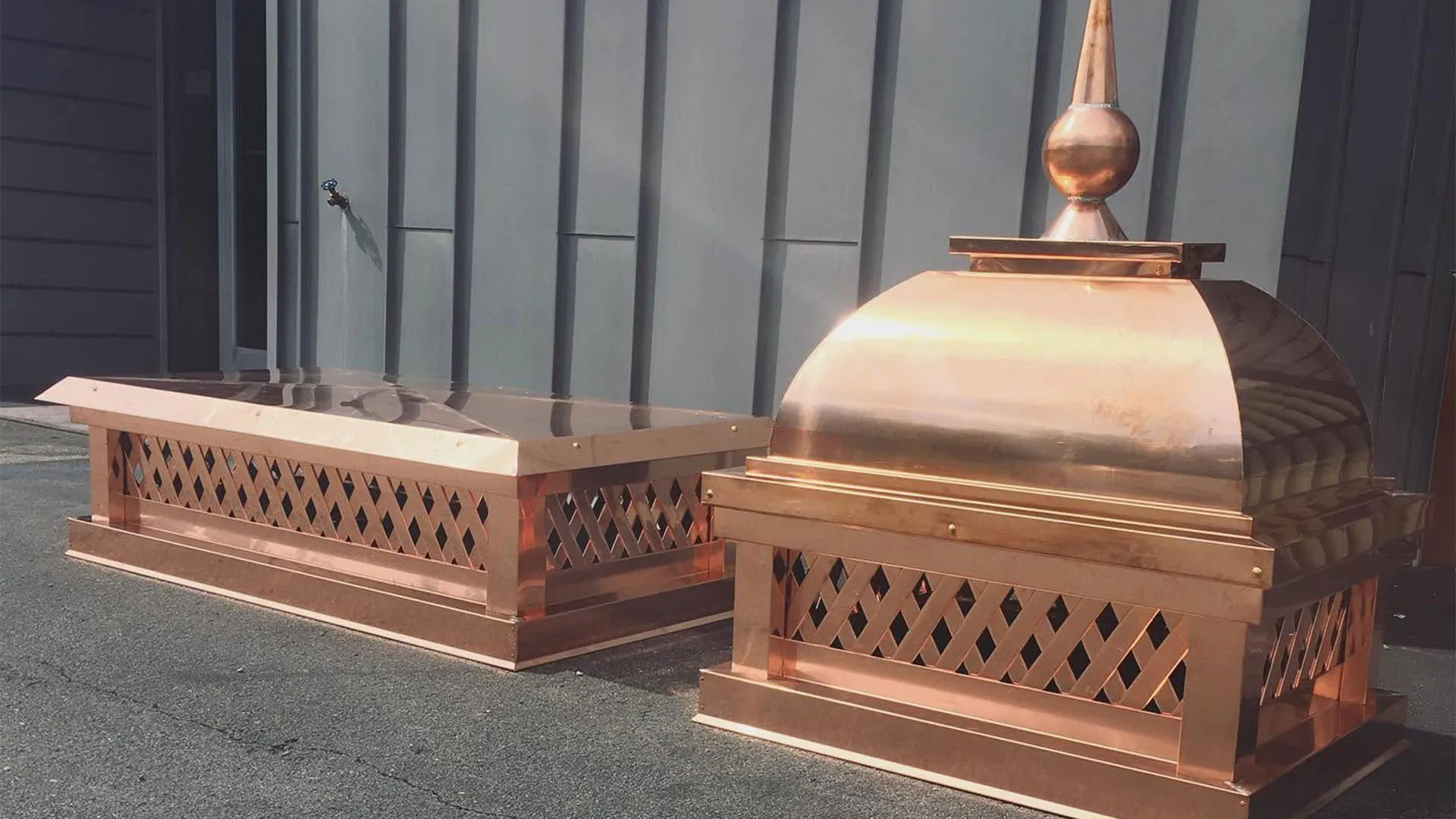 Custom copper chimney caps with lattice screens