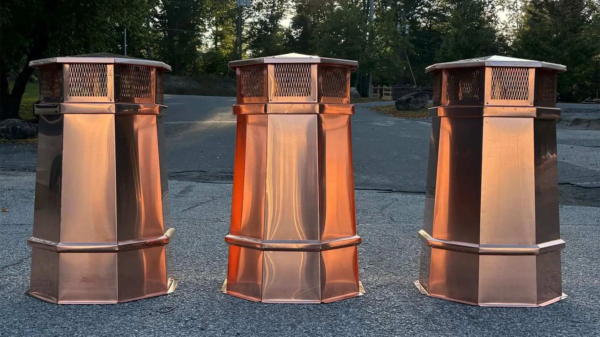 Copper octagonal chimney pots