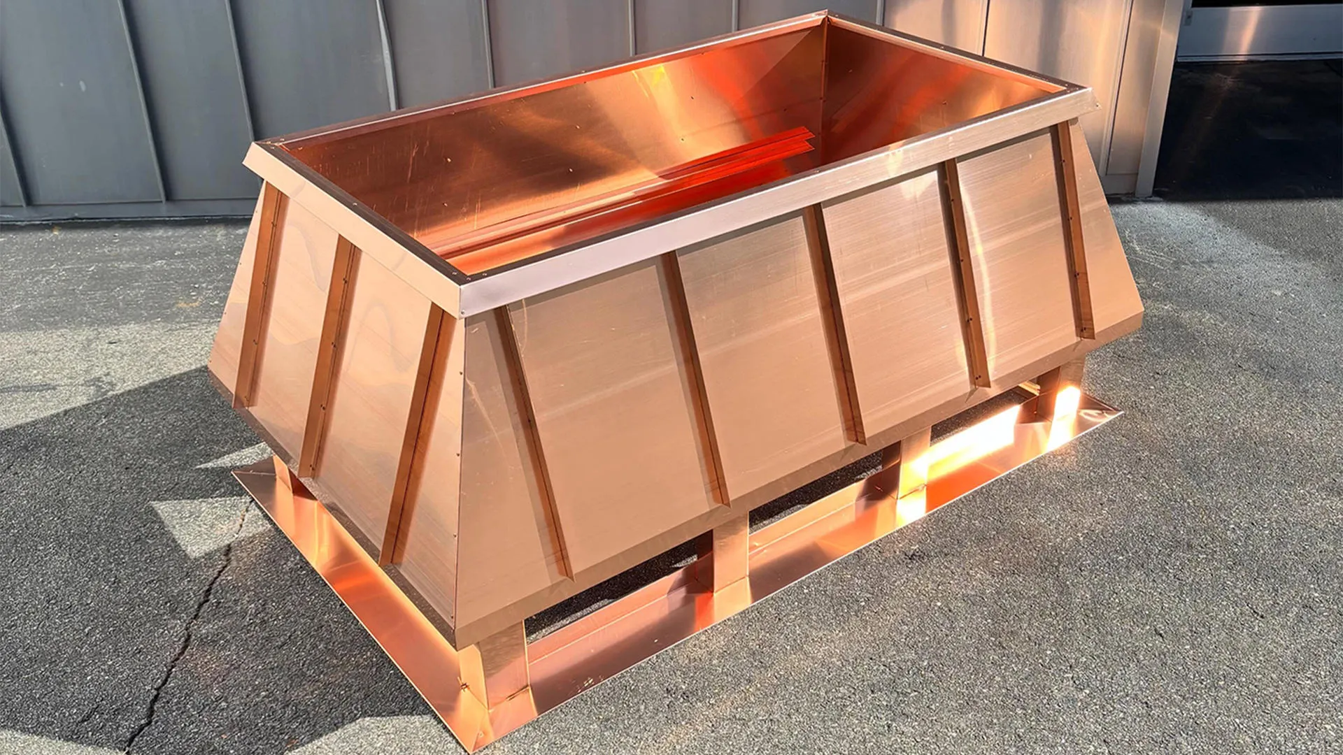 Custom copper top-mount chimney shroud