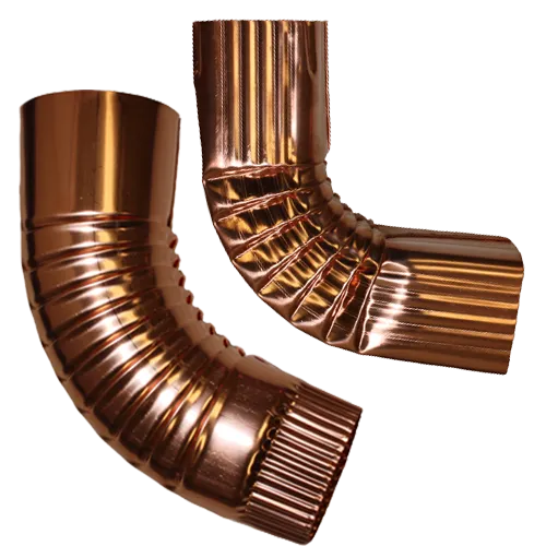 Copper round and square corrugated downspout elbows