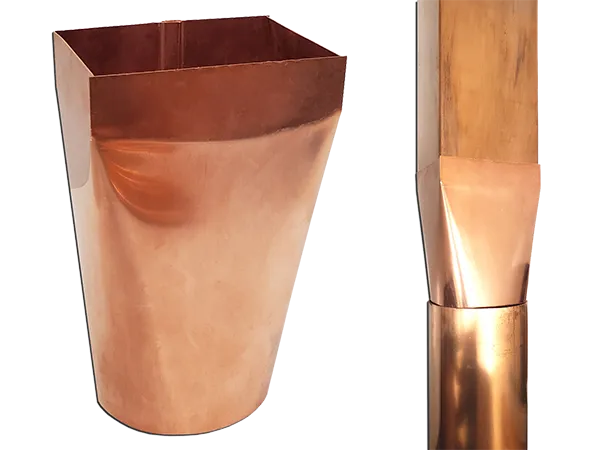 Copper Square-to-Round Downspout Adapter Copper square-to-round downspout adapter