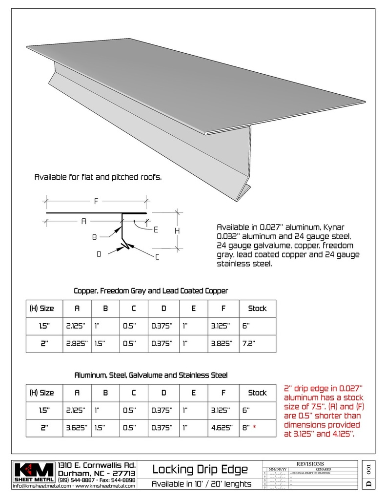 0.027" Aluminum T-Style Locking Drip Edge with Kick