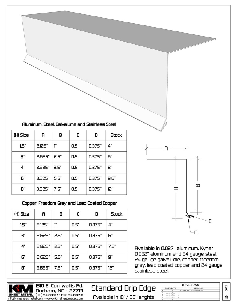 0.032" Aluminum Kynar Drip Edge with Kick