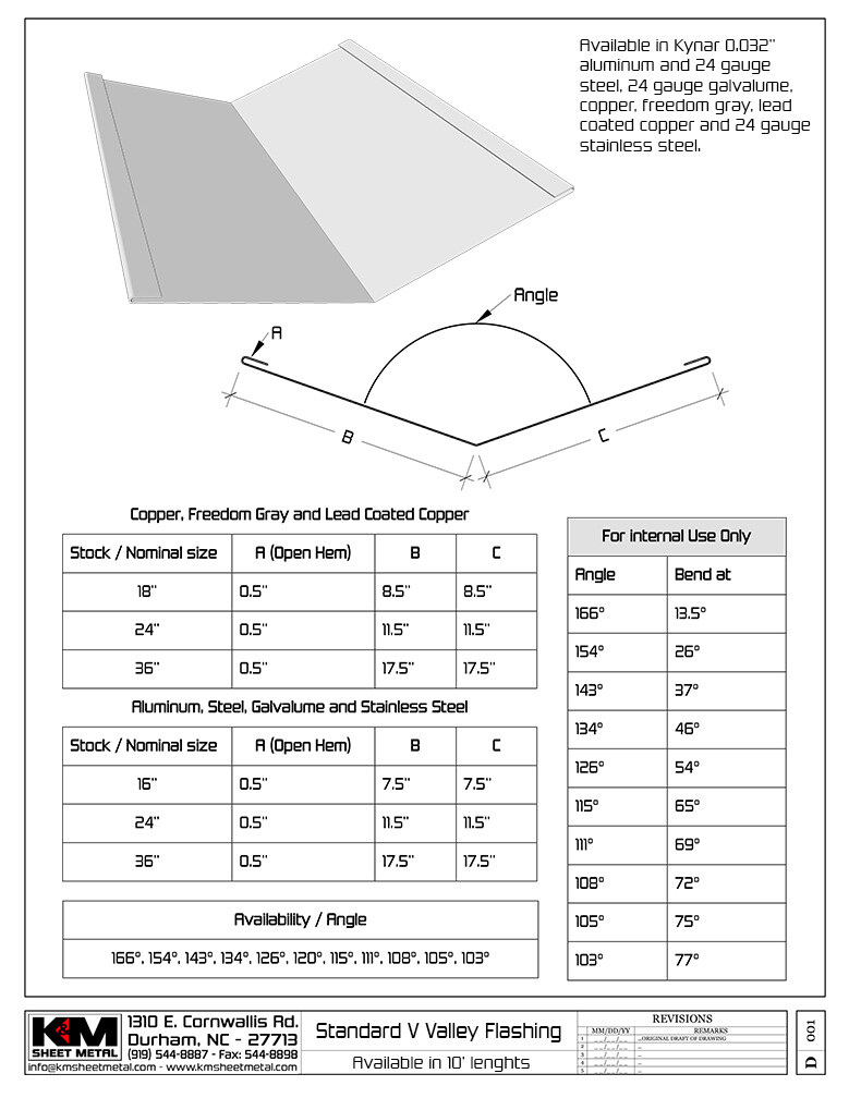 0.032" Aluminum Kynar Standard Roof Valley Flashing