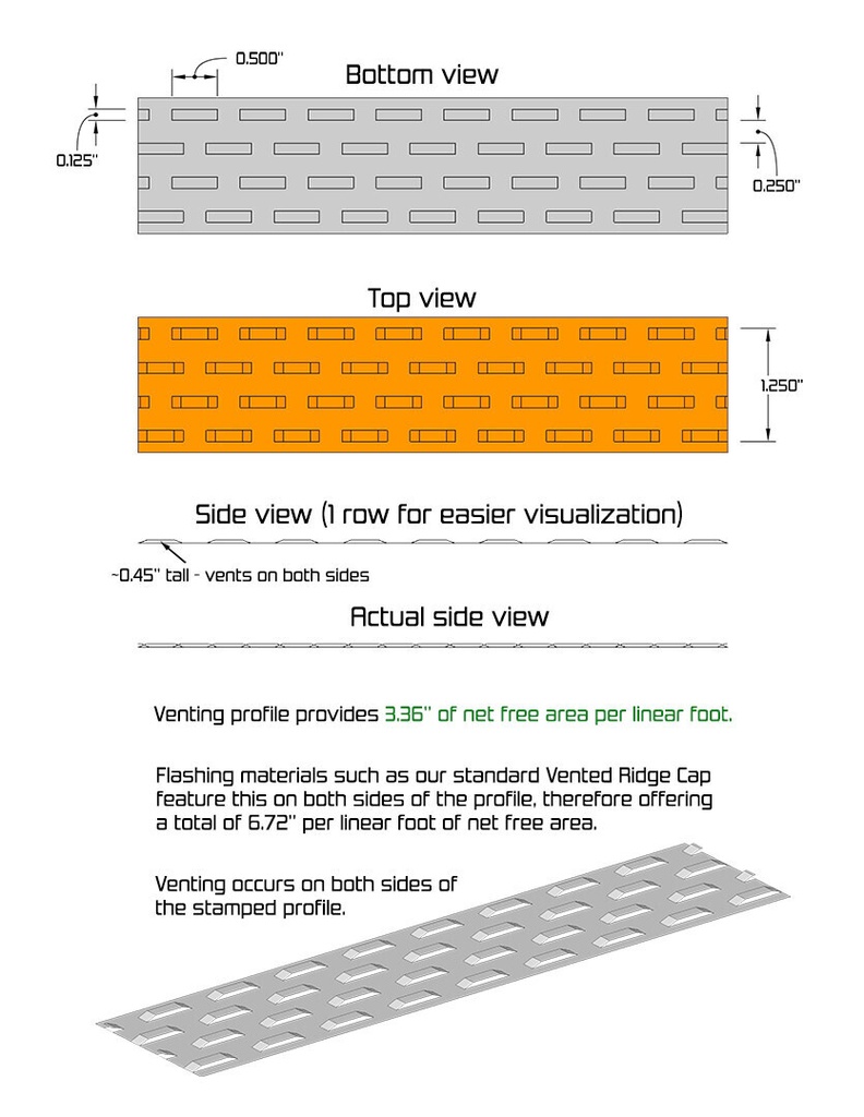 0.032" Kynar Aluminum Vented Ridge Cap Roof Flashing