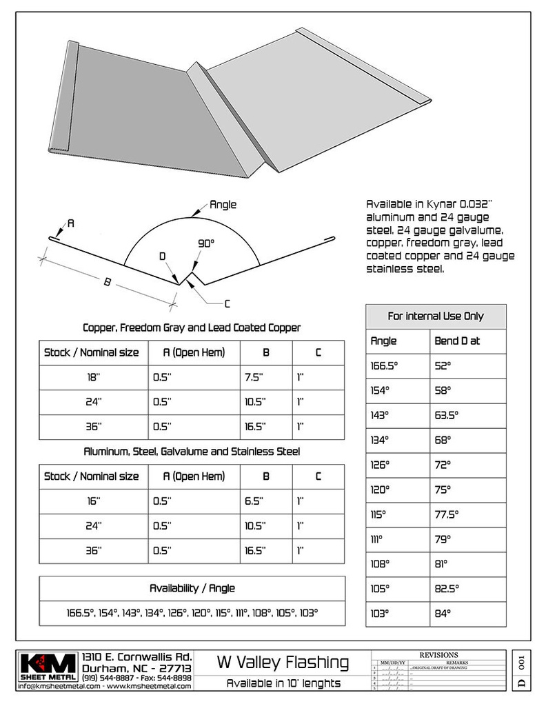 0.032" Kynar Aluminum W Roof Valley Flashing