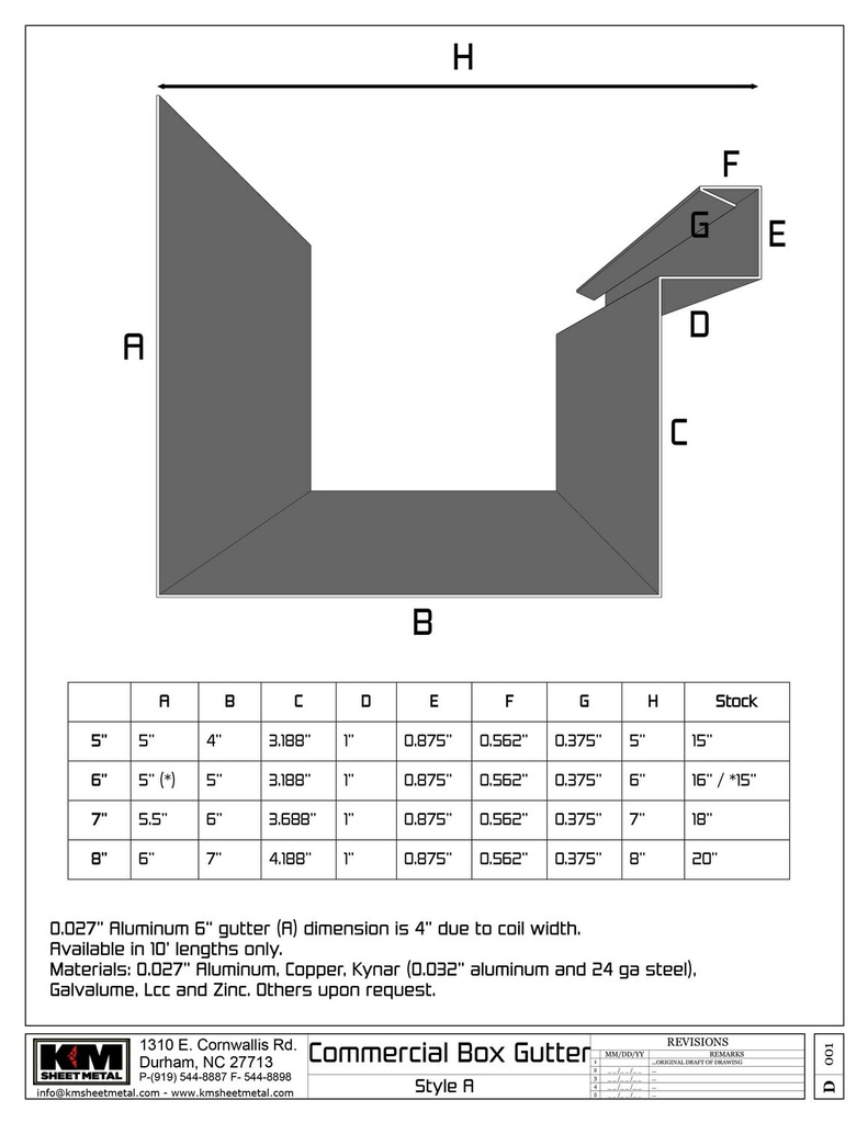 24 Gauge Kynar Steel Commercial Box Gutter