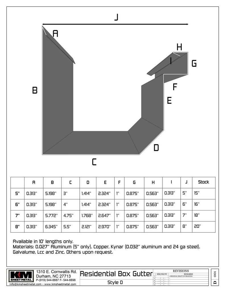 24 Gauge Kynar Steel Residential Box Gutter