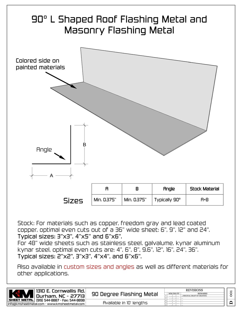 90 Degree Angle Flashing - 0.032" Kynar Aluminum