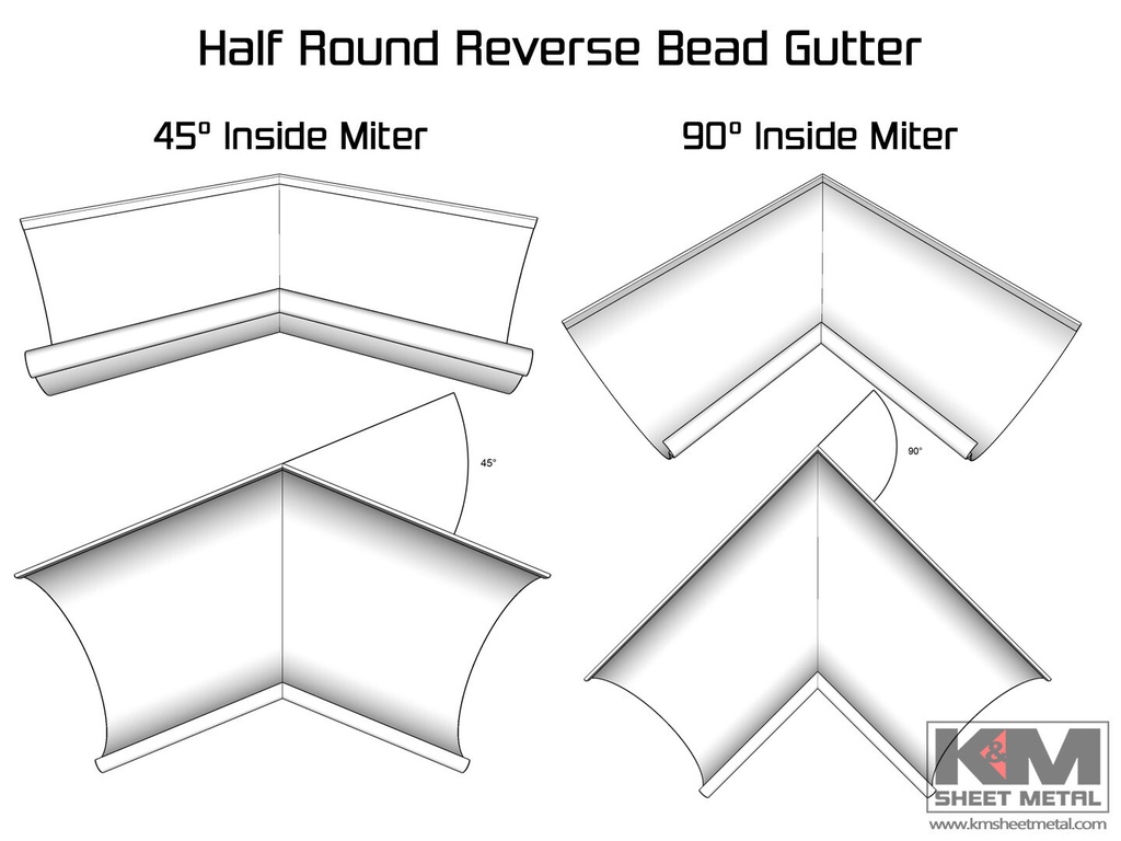 Aluminum 0.027" Half Round Gutter Inside Miter