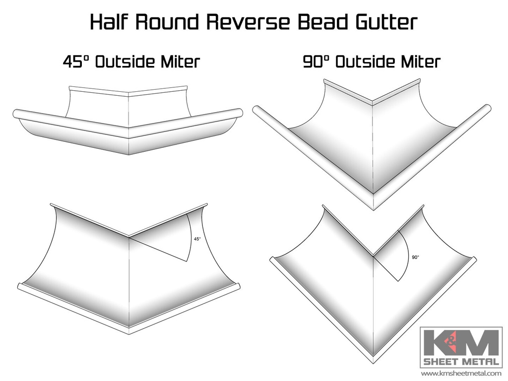 Aluminum 0.027" Half Round Gutter Outside Miter