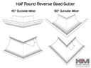 Aluminum 0.027" Half Round Gutter Outside Miter