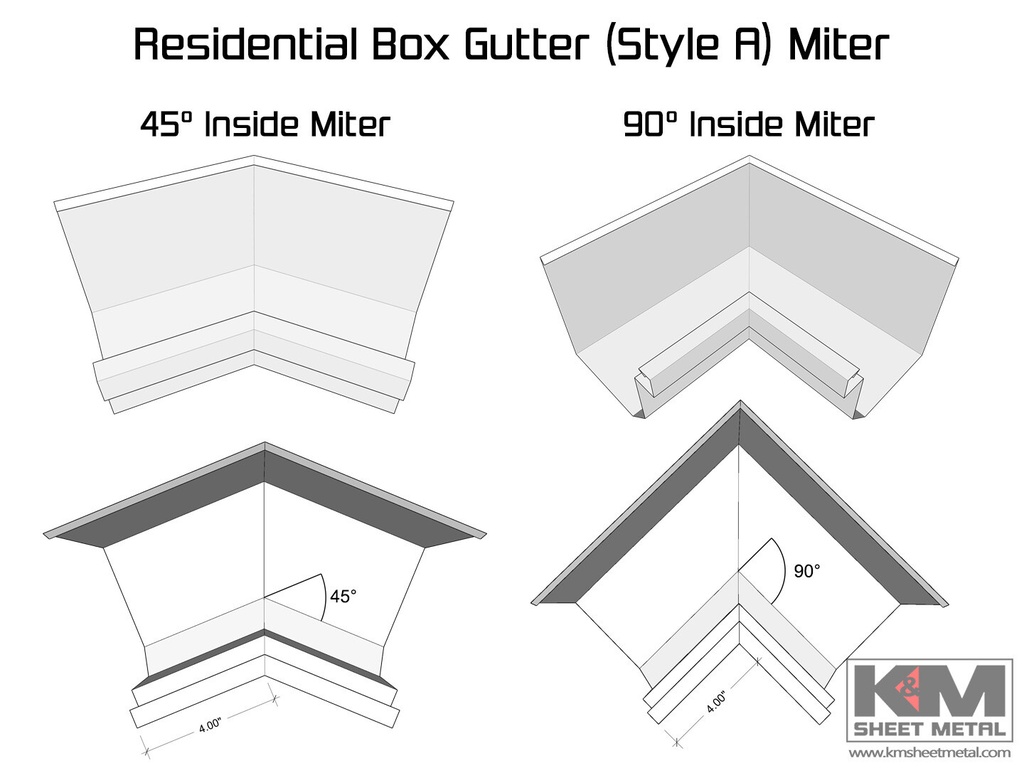 Aluminum 0.027" Residential Box Gutter Inside Miter