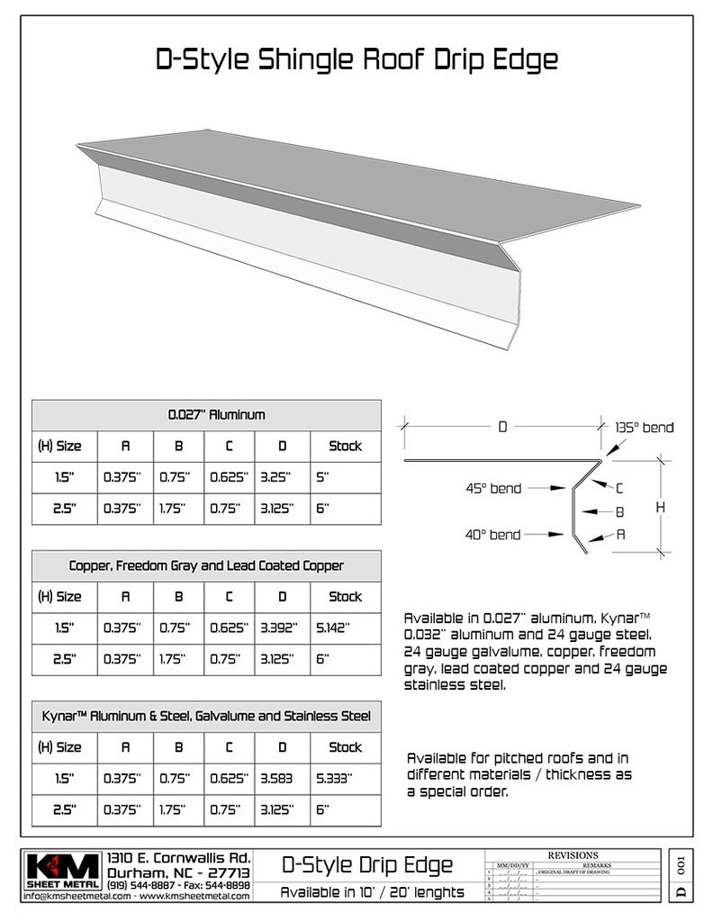 Aluminum 0.032" Kynar D-Style Shingle Roof Drip Edge with Kick