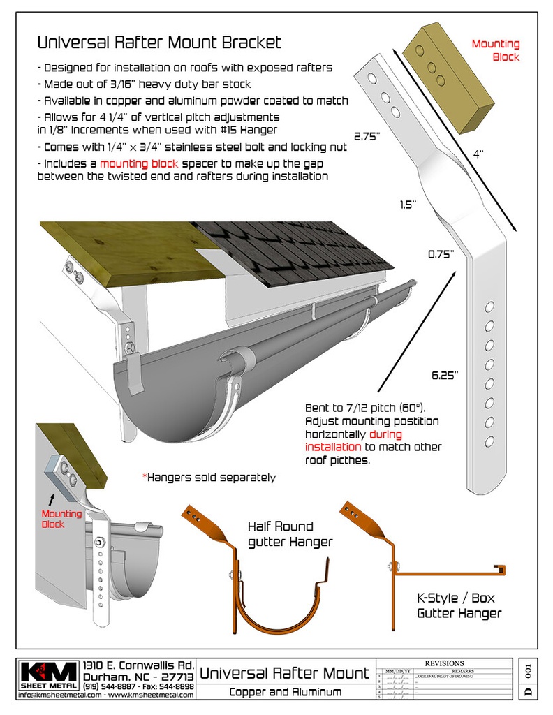 Aluminum Universal Rafter Mount for Gutter Bracket