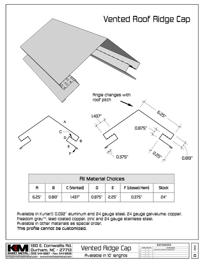 Copper Vented Ridge Cap Roof Flashing