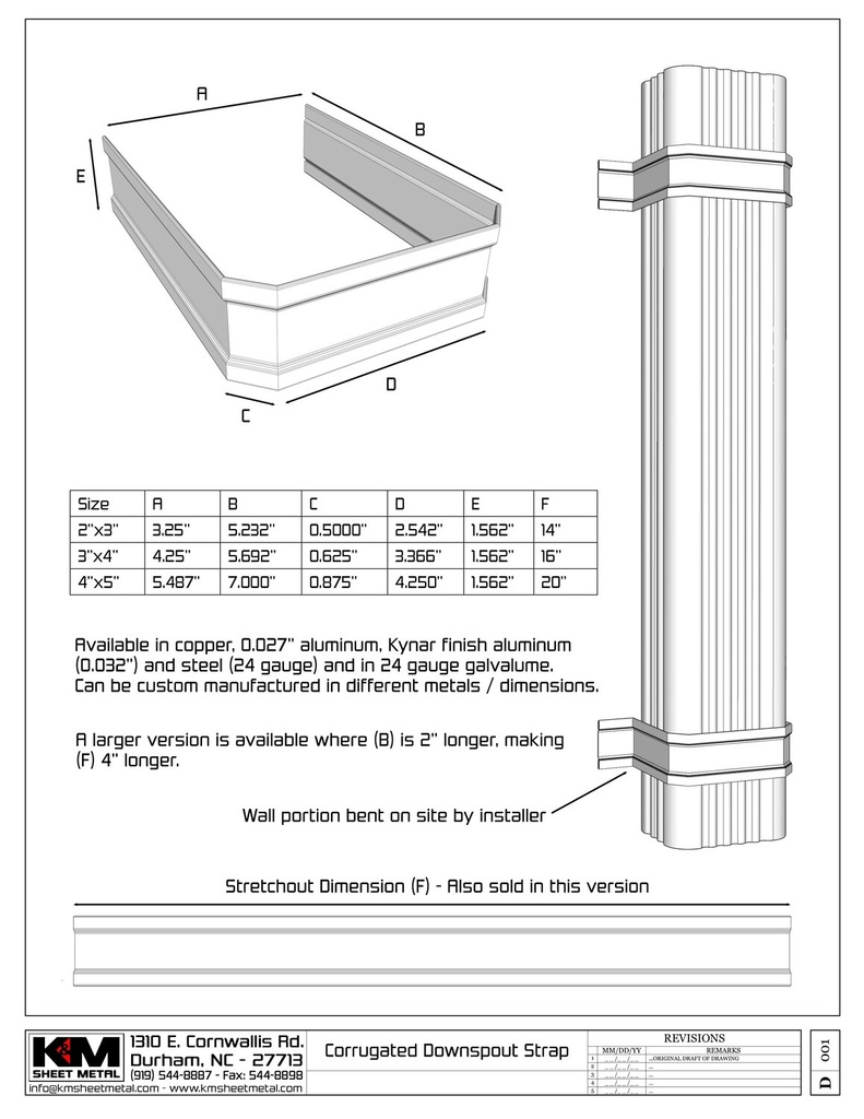 Corrugated Square 0.027" Aluminum Downspout Strap