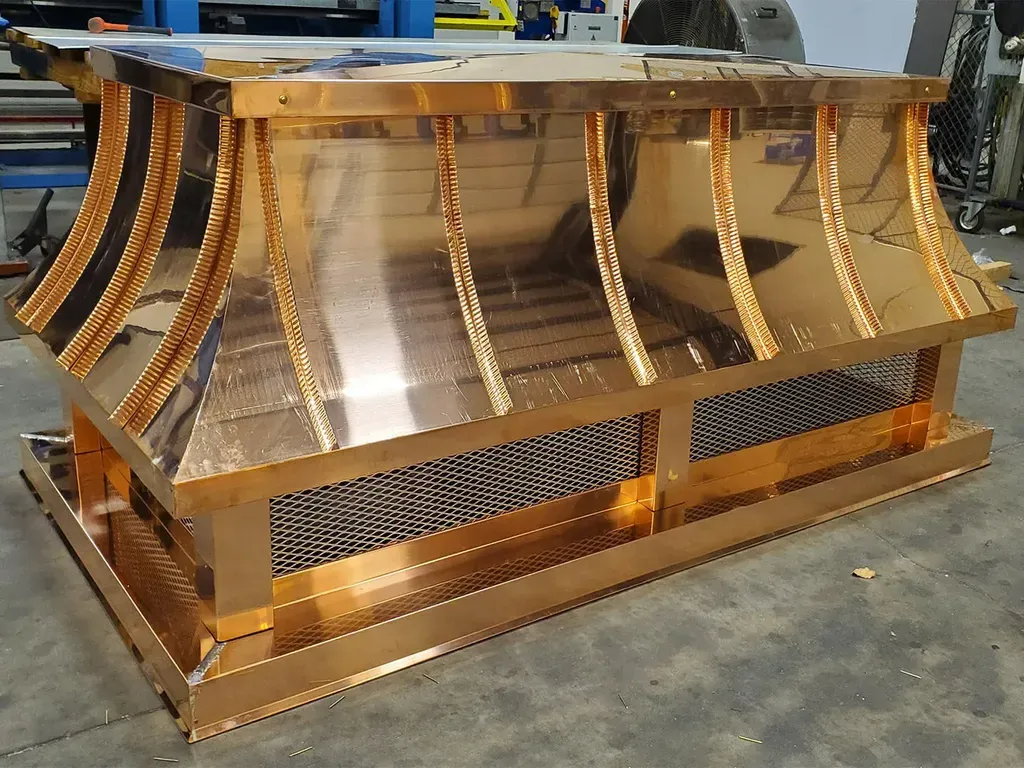 Curved roof custom copper chimney cap