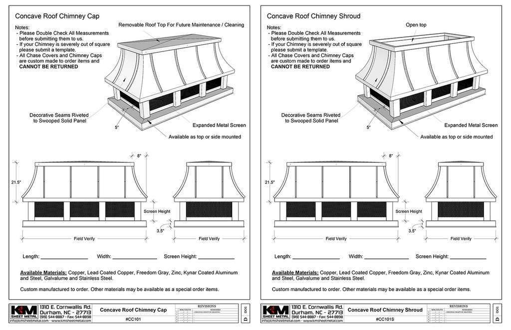 Concave Roof Chimney Cap / Shroud