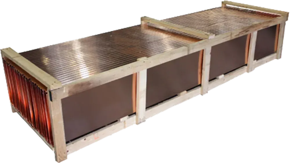 Copper panels crated for shipping