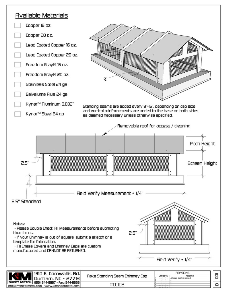 Rake Standing Seam Roof Chimney Cap