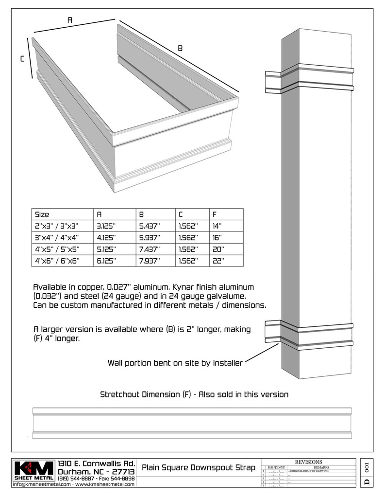 Plain Square 0.027" Aluminum Downspout Strap