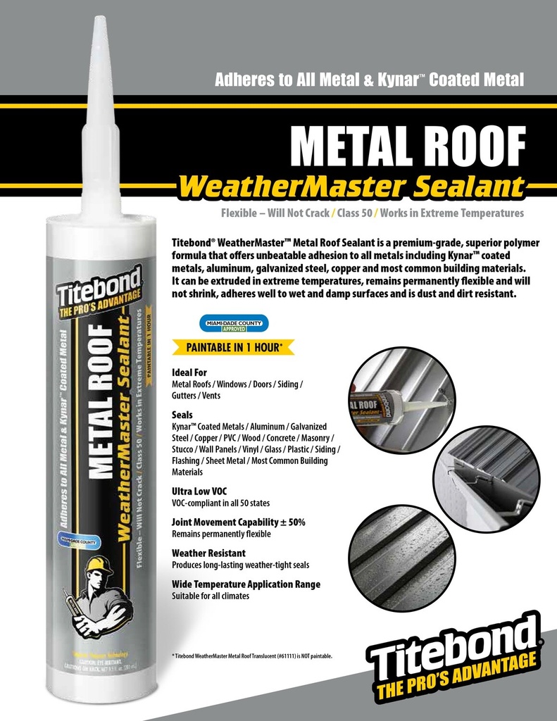 Titebond WeatherMaster Metal Roof Sealant