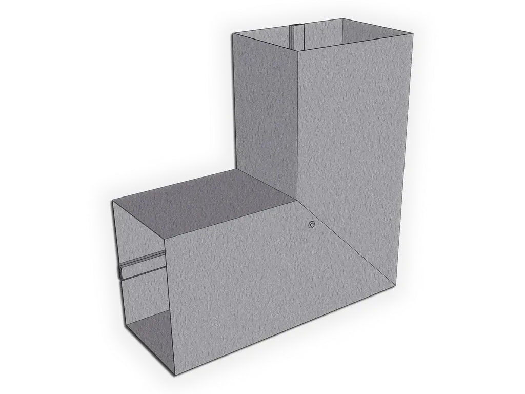 [EB23290BL-1301] Plain Square Lead Coated Copper Elbow (B) Style
Material: 16 oz. Lead Coated Copper
Size: 2" x 3"
Angle: ($) 90°
Direction: Left