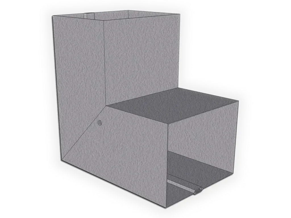 [EB23290-1301] Plain Square Lead coated Copper Elbow (A) Style
Material: 16 oz. Lead Coated Copper
Size: 2" x 3"
Angle: ($) 90°