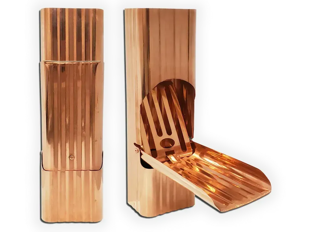 [CL234-1001] Square Corrugated Copper Downspout Cleanout
Material: 16 oz. Copper
Size: 2" x 3"