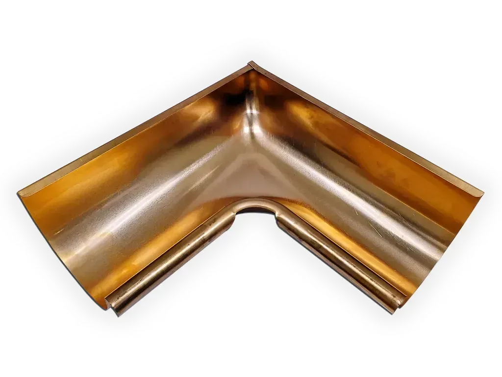 [MIESL5-1003] Seamless Euro Bead Half Round Copper Gutter Inside Miter
Material / Color: 18 oz. Copper
Size: 5"