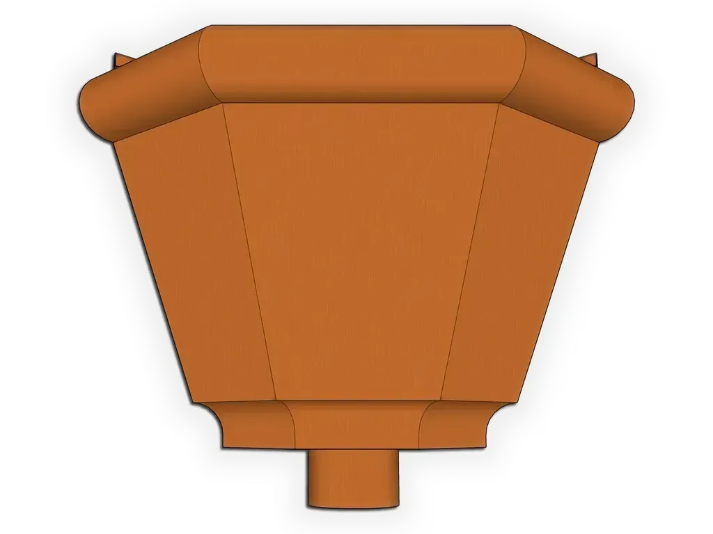 [CHCBR0310-1001] The Brookstone Inside Corner Conductor Head / Leader Head
Material / Color: 16 oz. Copper
Outlet Size: 3" Round downspout
Sealant: Do not seal joints and seams