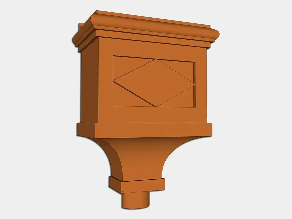 [CHDM2350-1001] The Diamond Leader Head | Conductor Head in Copper, Aluminum, Steel
Material: 16 oz. Copper
Outlet Size: 3" Oval - Fits 2"x3" square or 3" round downspout
Sealant: Do not seal joints and seams