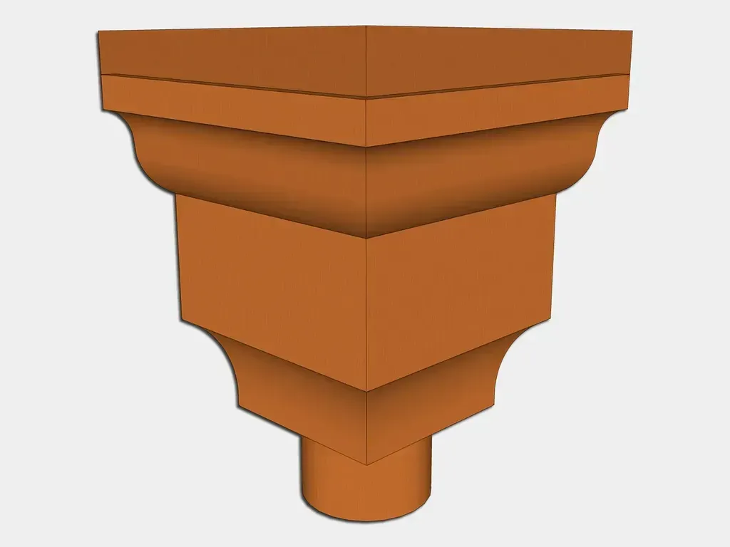 [CHCFD0310-1001] The Federal Inside Corner Conductor Head / Leader Head
Material / Color: 16 oz. Copper
Outlet Size: 3" Round downspout
Sealant: Do not seal joints and seams