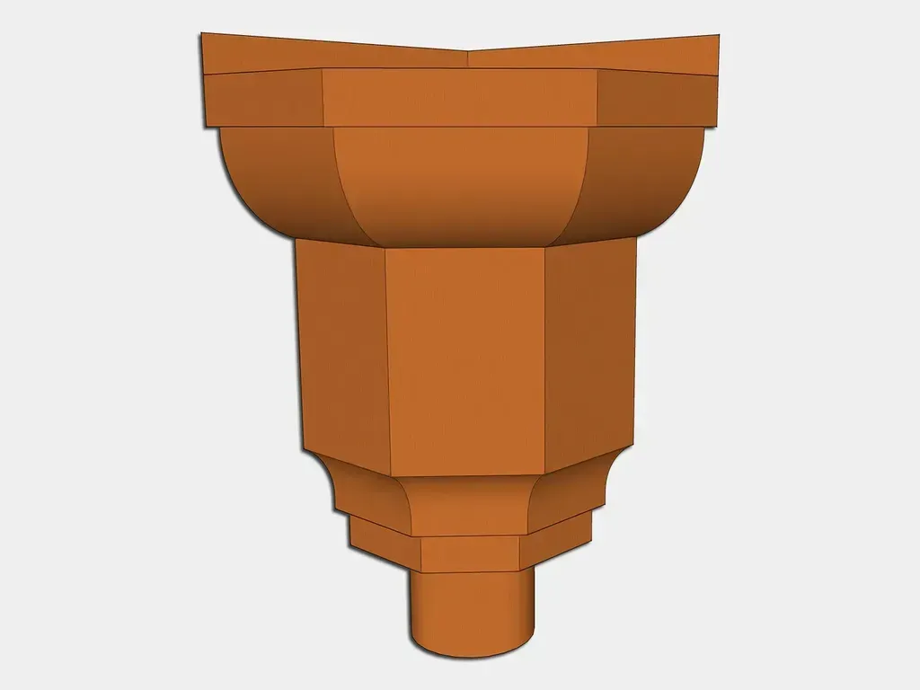 [CHCRE0310-1001] The Regal Inside Corner Conductor Head / Leader Head
Material / Color: 16 oz. Copper
Outlet Size: 3" Round downspout
Sealant: Do not seal joints and seams