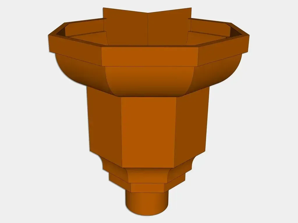 [CHKRE2350-1001] The Regal Outside Corner Conductor Head / Leader Head
Material / Color: 16 oz. Copper
Outlet Size: 3" Oval - Fits 2"x3" square or 3" round downspout
Sealant: Do not seal joints and seams