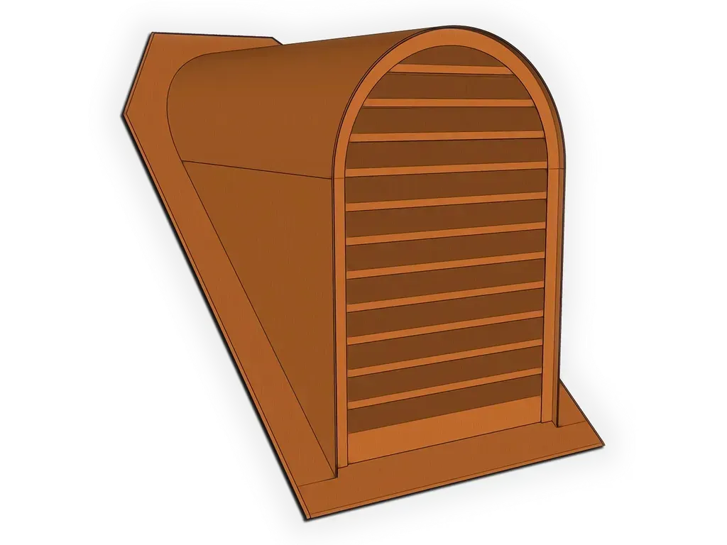 [DMR101-2436N-1001] Barrel Dormer
Material: 16 oz. Copper
Dimensions: (A) 24" Wide x (B) 36" Tall
Screen: No Screen
Product custom made to order: I understand this product is custom made to order and cannot be returned.