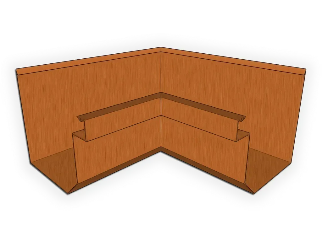 [MIBD590-1001] D-Style Copper Residential Box Gutter Inside Miter
Material: 16 oz. Copper
Size: 5"
Angle: 90° Inside Miter - Most Common