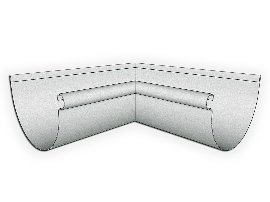 [MIR590-2002] Galvalume Plus Half Round Gutter Inside Miter
Material: 24 Gauge Galvalume Plus
Size: 5"
Angle: 90° Inside Miter - Most Common