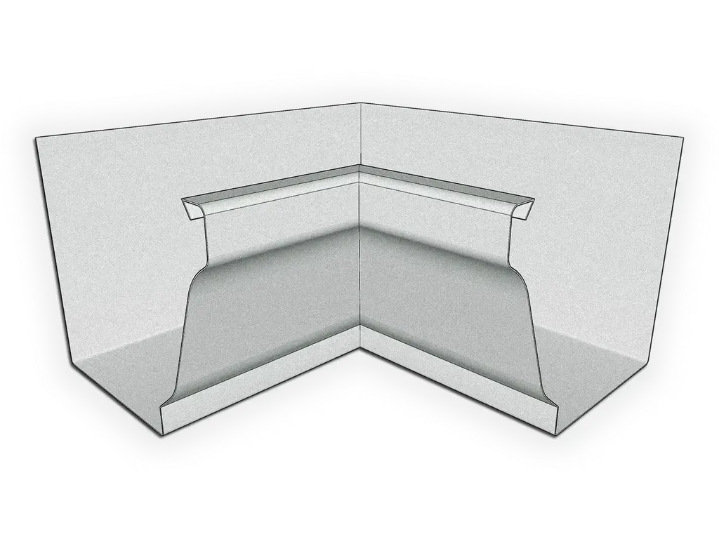 [MIK590-2002] K-Style Galvalume Plus Gutter Inside Miter
Material: 24 Gauge Galvalume Plus
Size: 5"
Angle: 90° Inside Miter - Most Common