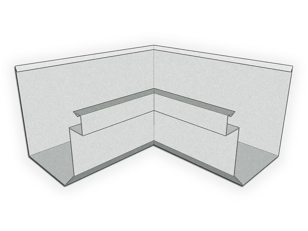 [MIBD590-2002] D-Style Galvalume Plus Residential Box Gutter Inside Miter
Material: 24 Gauge Galvalume Plus
Size: 5"
Angle: 90° Inside Miter - Most Common