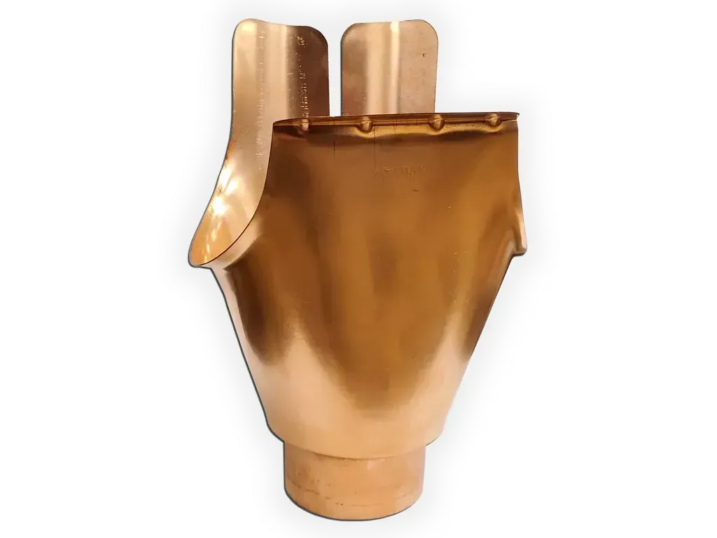 [GO5331-10] Half Round Gutter Copper Star Drop Wrap Around Outlet
Size: 3" Outlet for 5" Half Round Gutter
Stamping: No Star Stamping (Only available on 6" gutter)