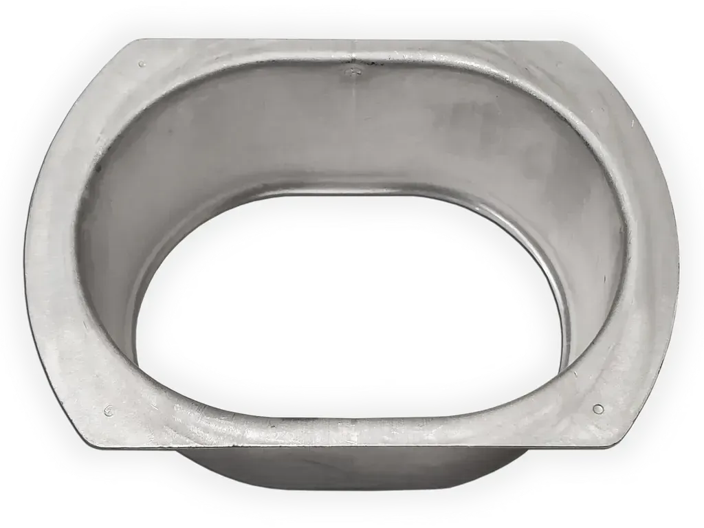 [G2322-01] Oval Stamped Flat Flange Aluminum Gutter Outlet
Size: Oval for 2" x 3" Square or 3" Round