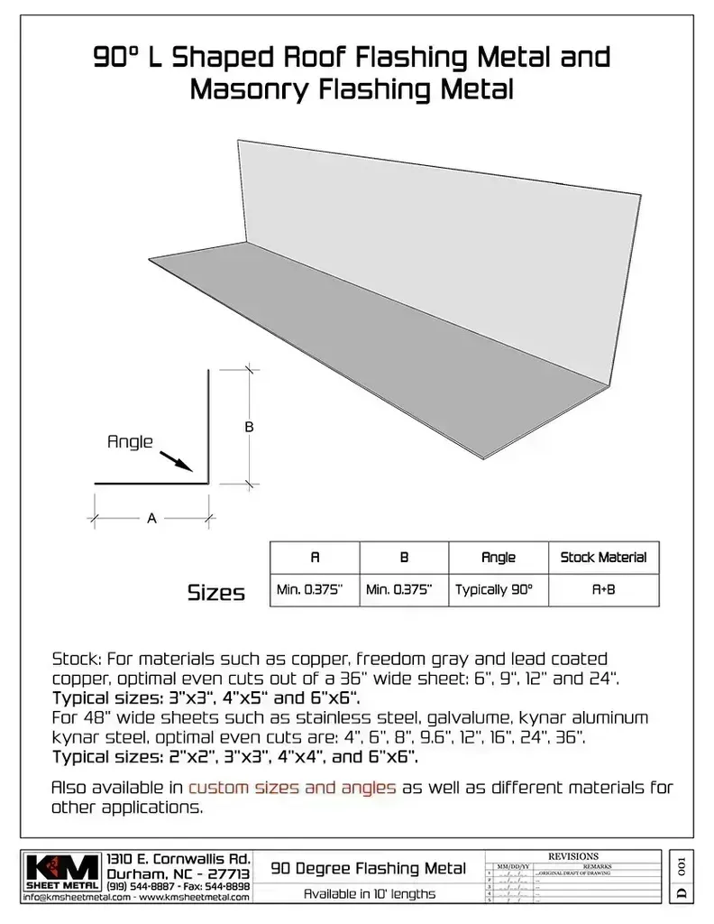 90 Degree Lead Coated Copper Angle Flashing