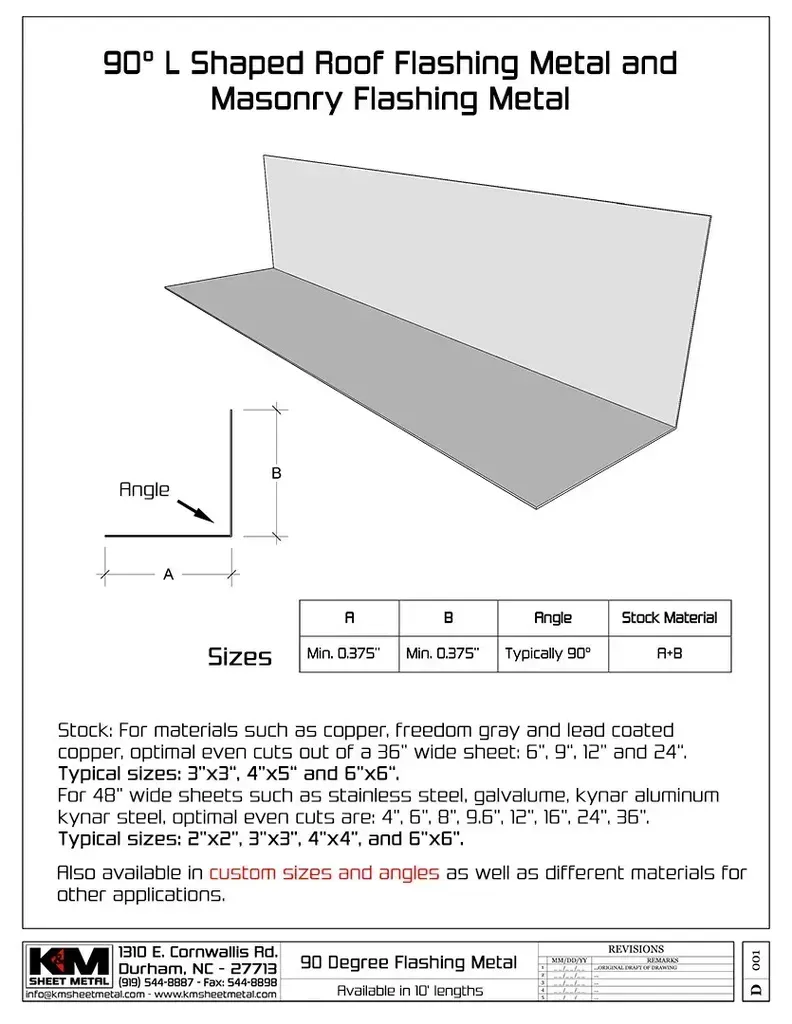 90 Degree Lead Coated Copper Angle Flashing
