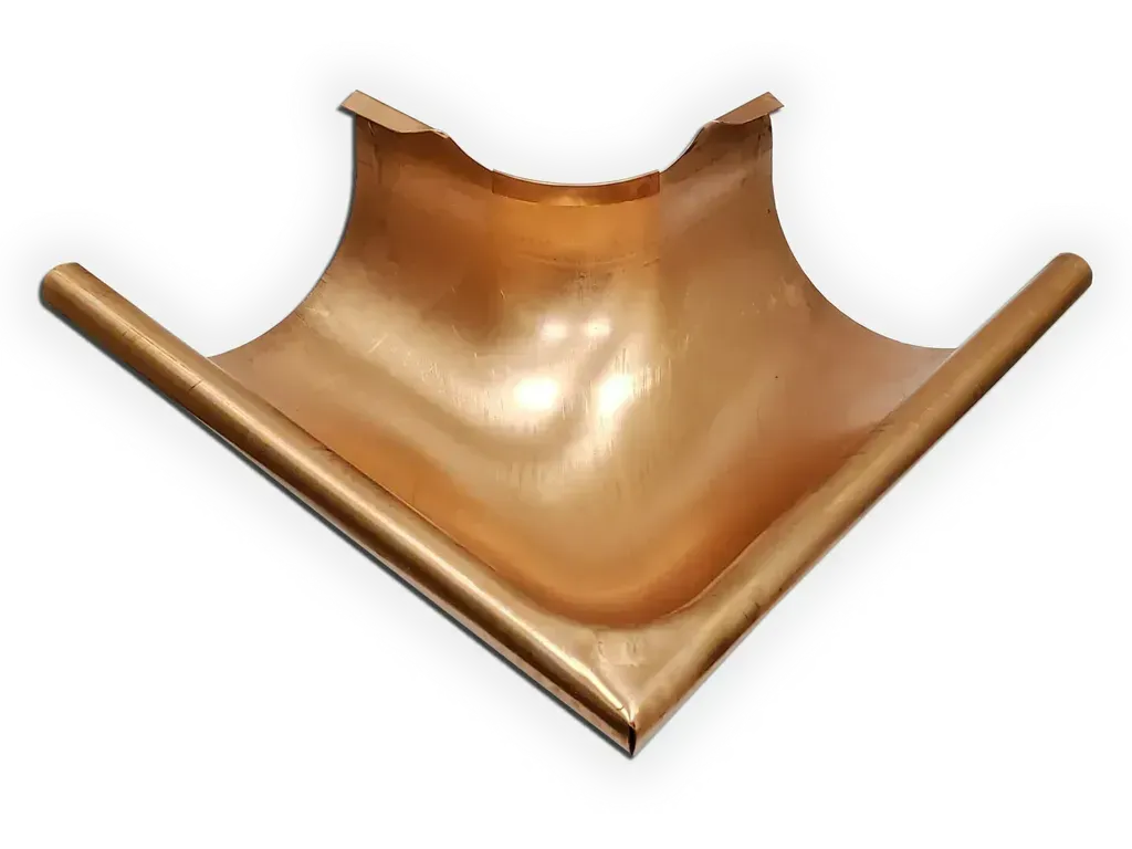 [MOESL5-1003] Seamless Euro Bead Half Round Copper Gutter Outside Miter
Material / Color: 18 oz. Copper
Size: 5"
