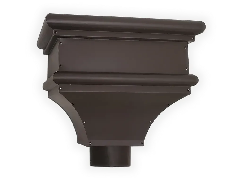 [CHBS] The Bedford Small Leader Head
Material / Color: Choose Option
Outlet Size: 3" Oval - Fits 2"x3" square or 3" round downspout
Sealant: Do not seal joints and seams